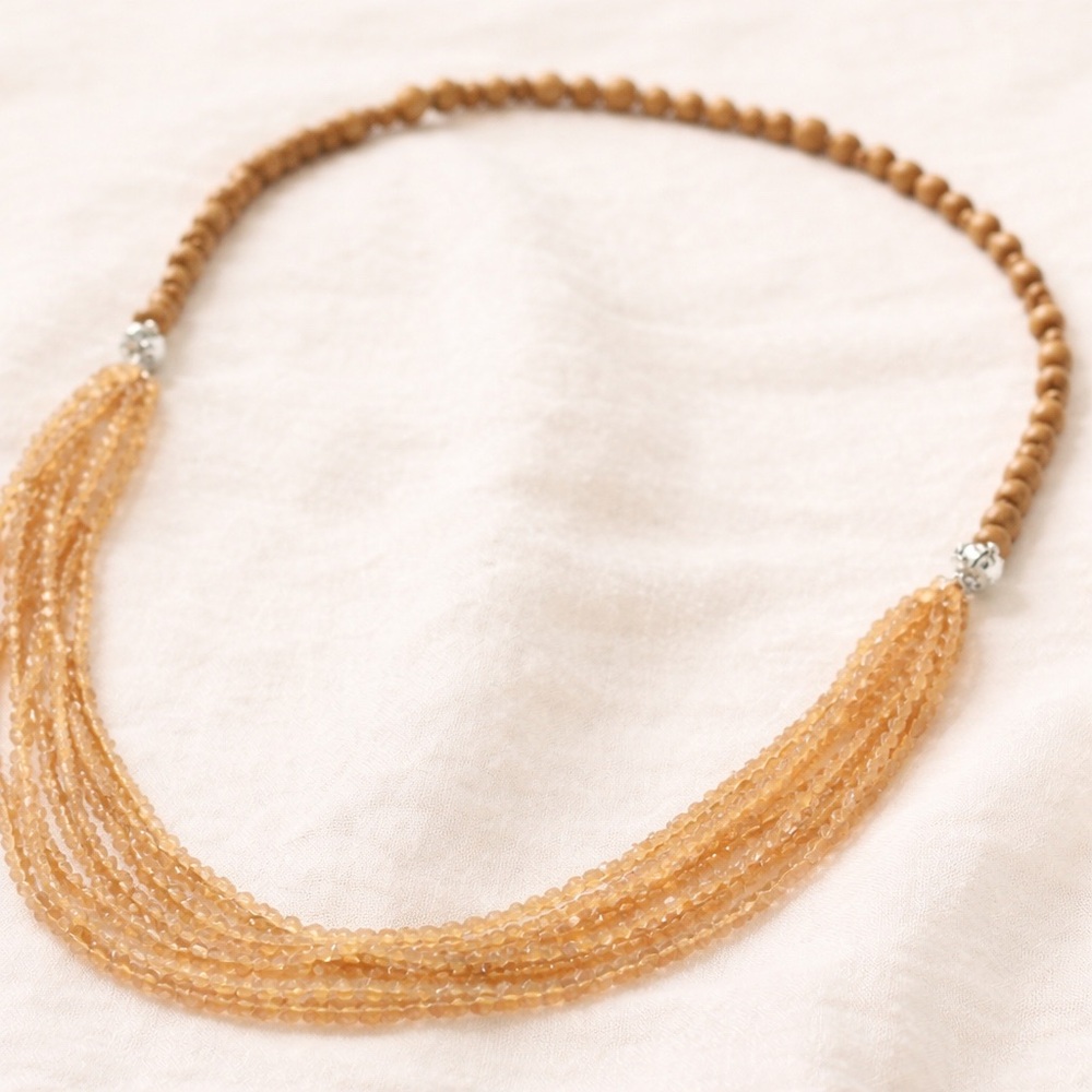 Wooden Jasper & Smoky Quartz Multi-Strand Necklace | Boho Neutral - Picture 2 of 10